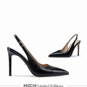 *GISELLE BLACK CROC - animal print slingback