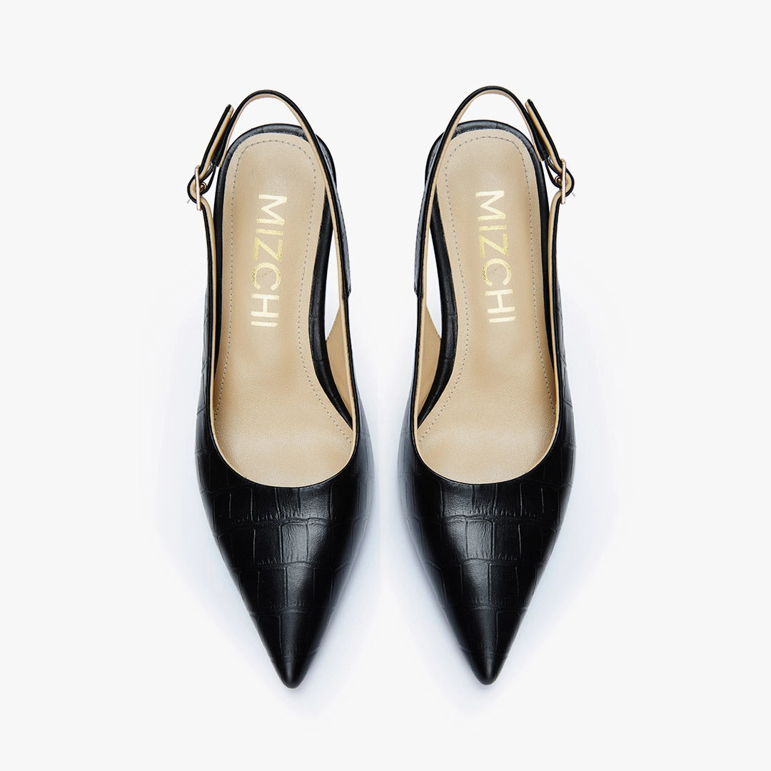 *GISELLE BLACK CROC - animal print slingback