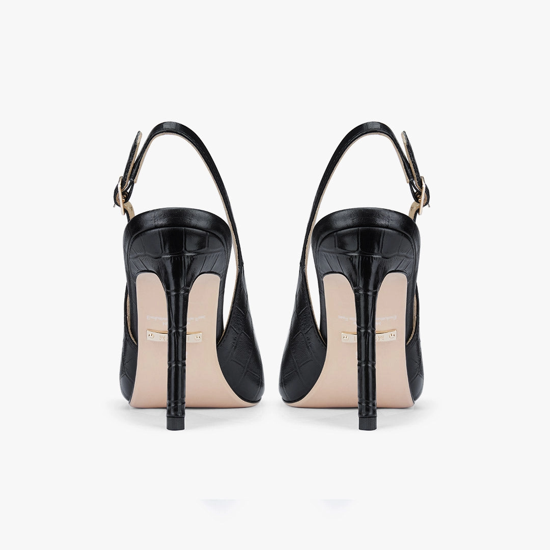 *GISELLE BLACK CROC - animal print slingback