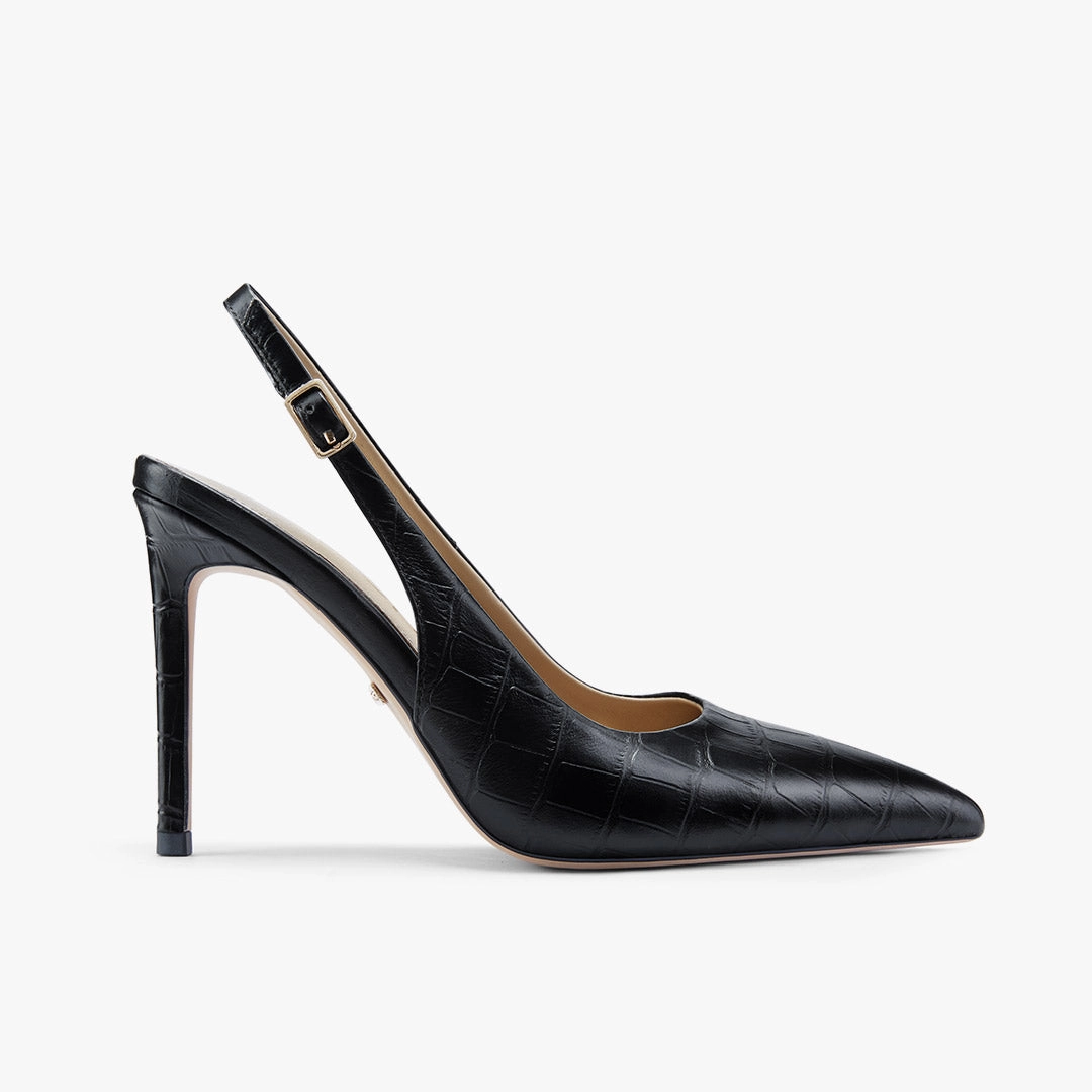 *GISELLE BLACK CROC - animal print slingback
