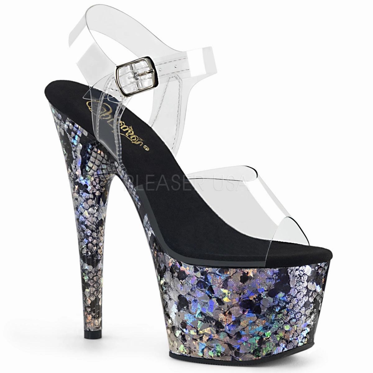 ADORE-708SP  Clear/Silver Holo Snake Print