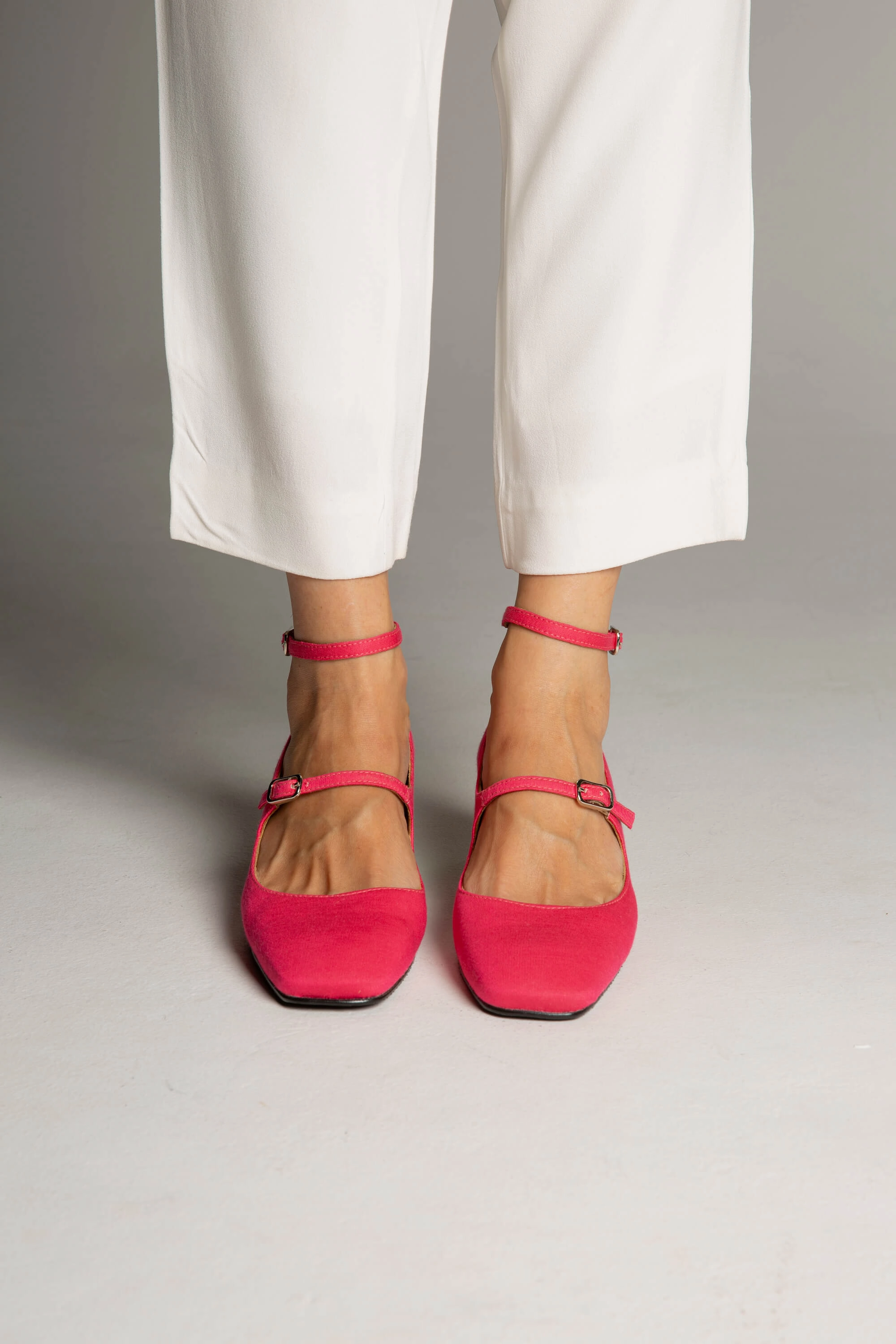 Bamboo Vegan Suede Mid Heeled Pumps | Pink & Green
