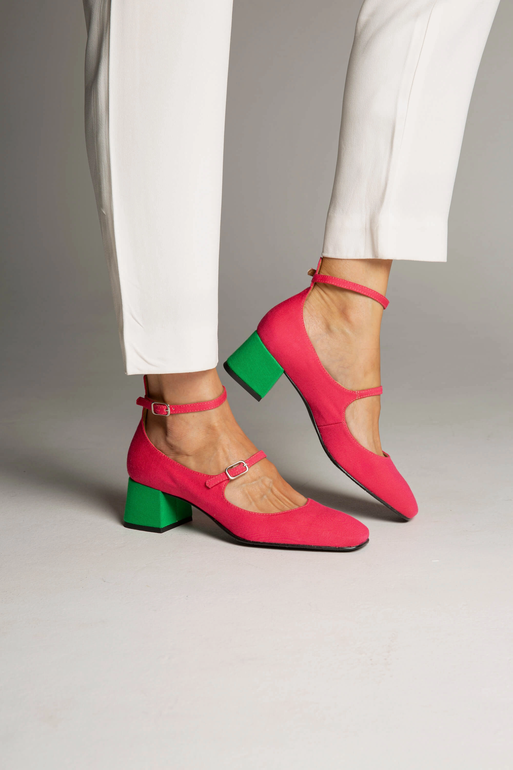 Bamboo Vegan Suede Mid Heeled Pumps | Pink & Green