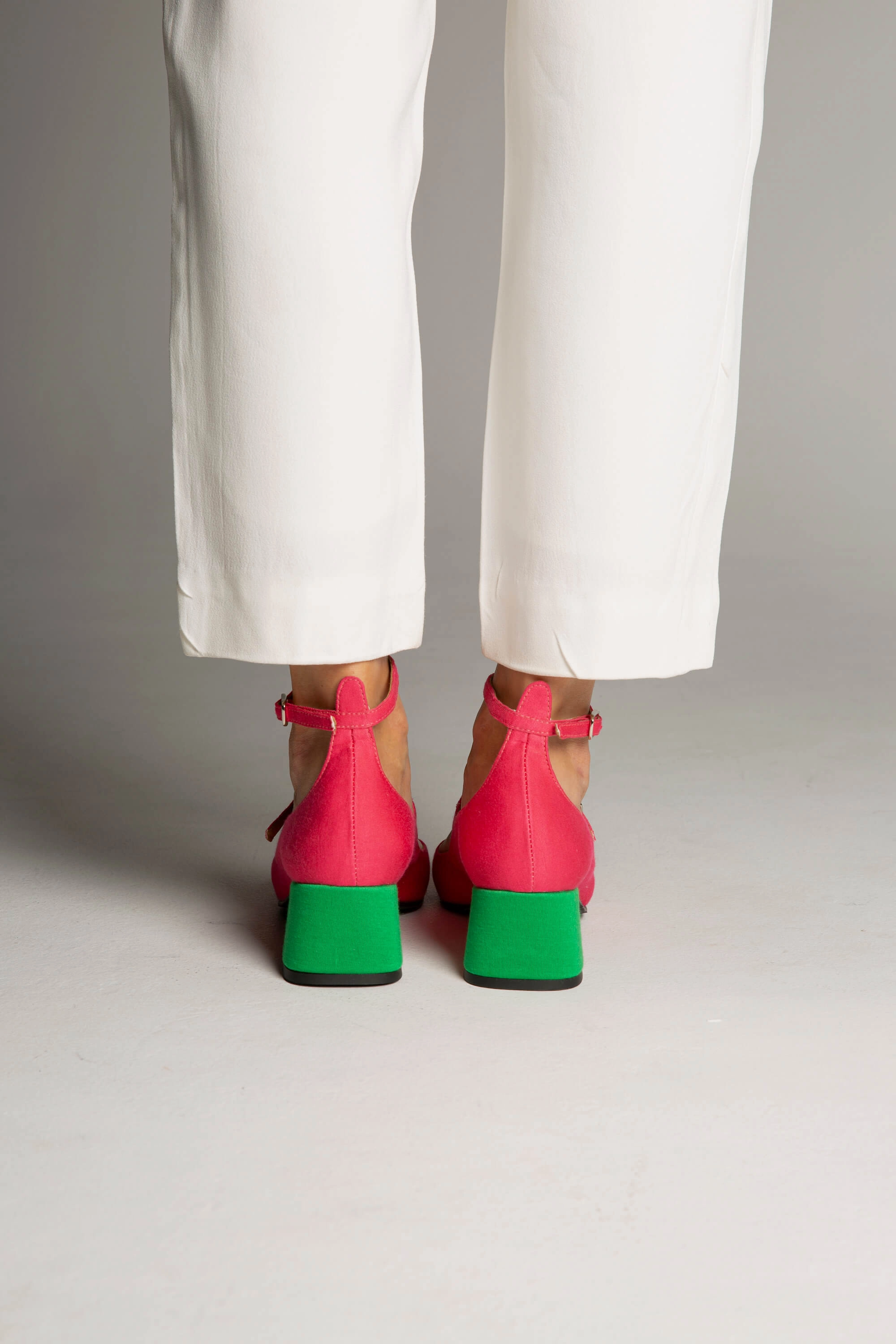 Bamboo Vegan Suede Mid Heeled Pumps | Pink & Green