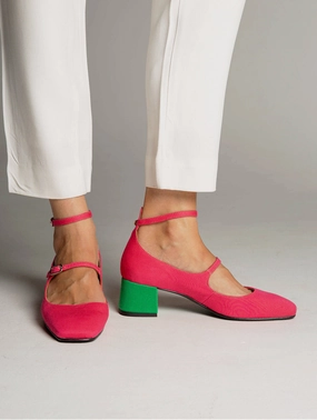 Bamboo Vegan Suede Mid Heeled Pumps | Pink & Green