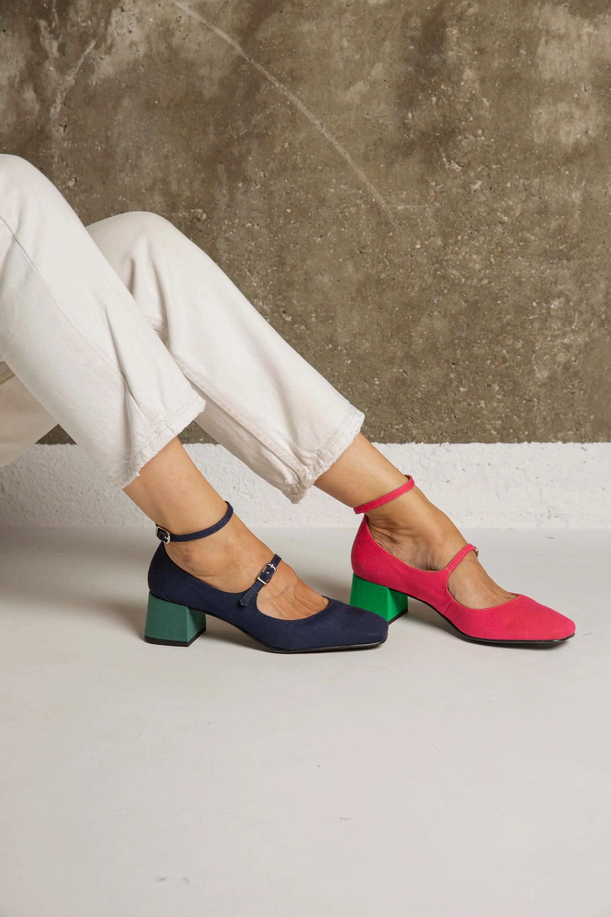 Bamboo Vegan Suede Mid Heeled Pumps | Pink & Green