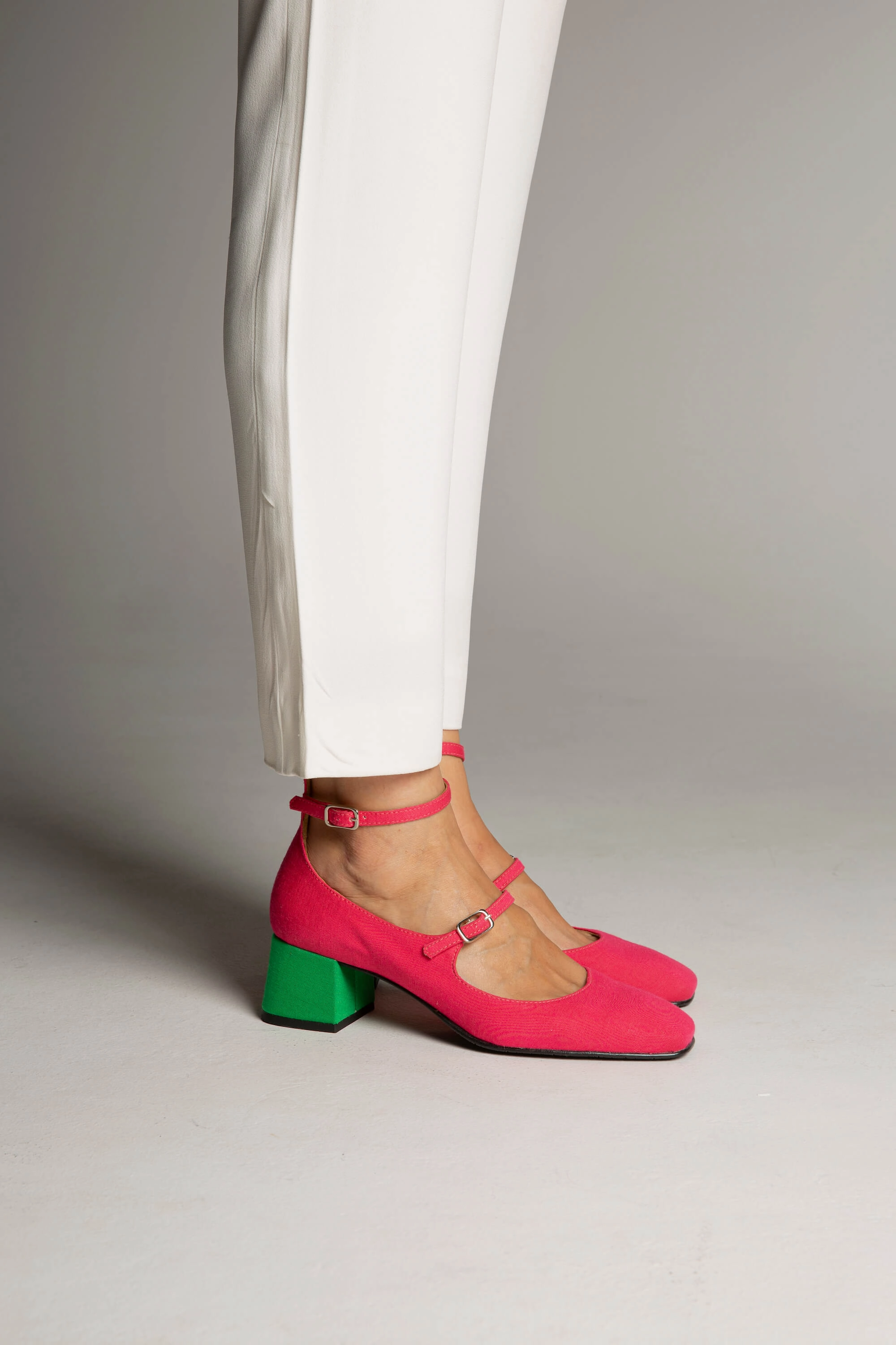 Bamboo Vegan Suede Mid Heeled Pumps | Pink & Green