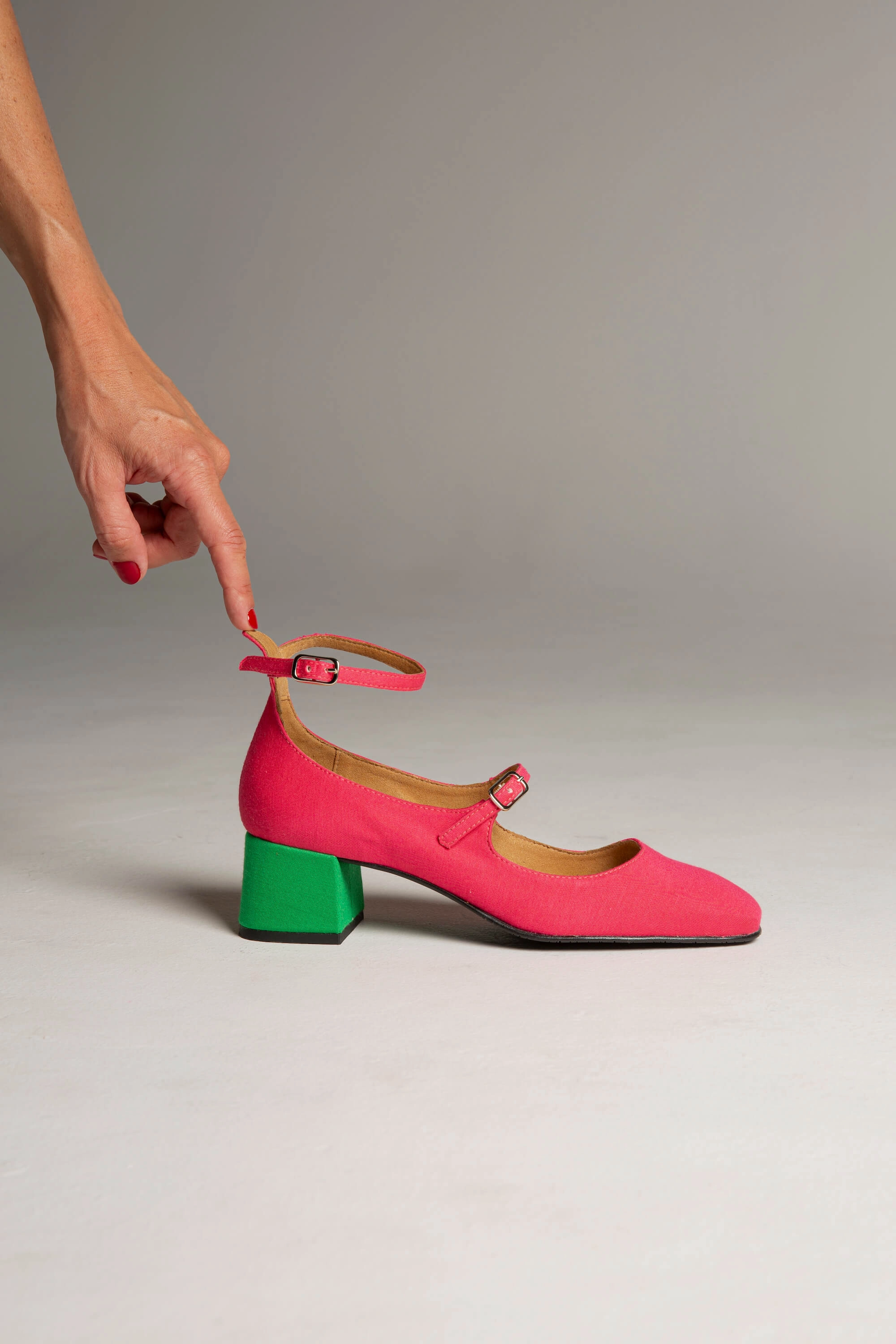 Bamboo Vegan Suede Mid Heeled Pumps | Pink & Green