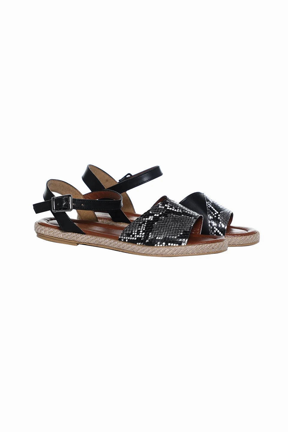 Black Leather Sandal With Ankle Strap
