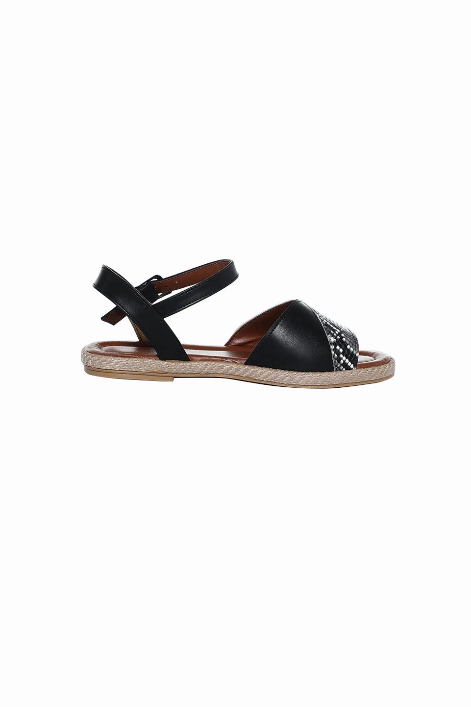 Black Leather Sandal With Ankle Strap
