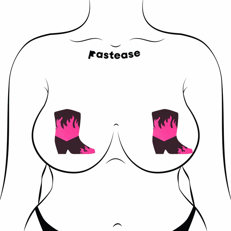 Boots: Neon Pink Flaming Cowboy Boot Nipple Pasties