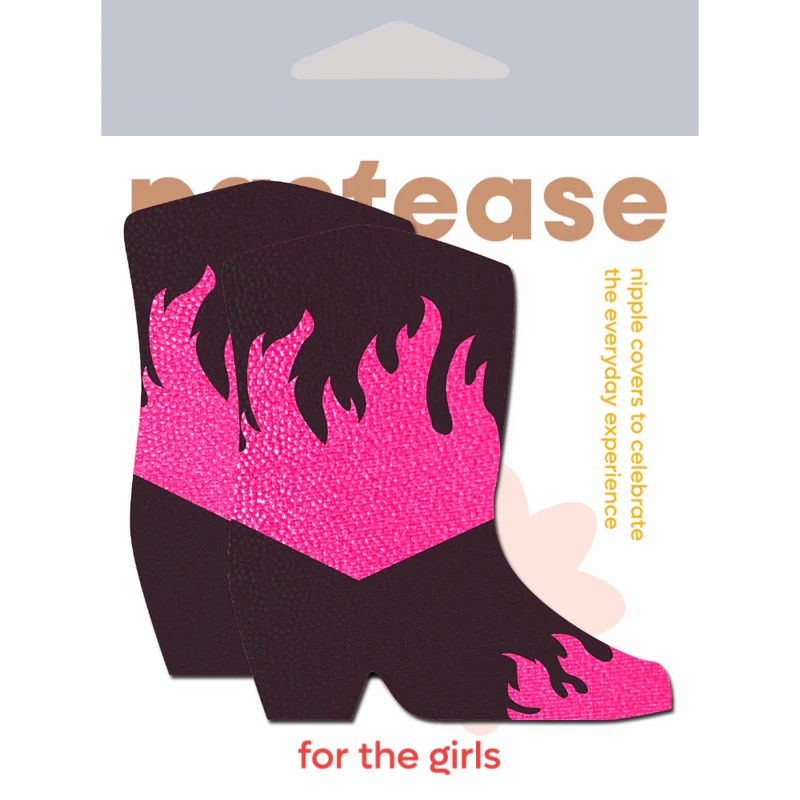 Boots: Neon Pink Flaming Cowboy Boot Nipple Pasties