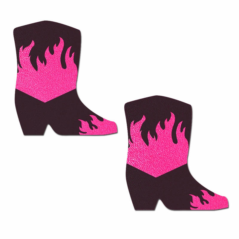 Boots: Neon Pink Flaming Cowboy Boot Nipple Pasties