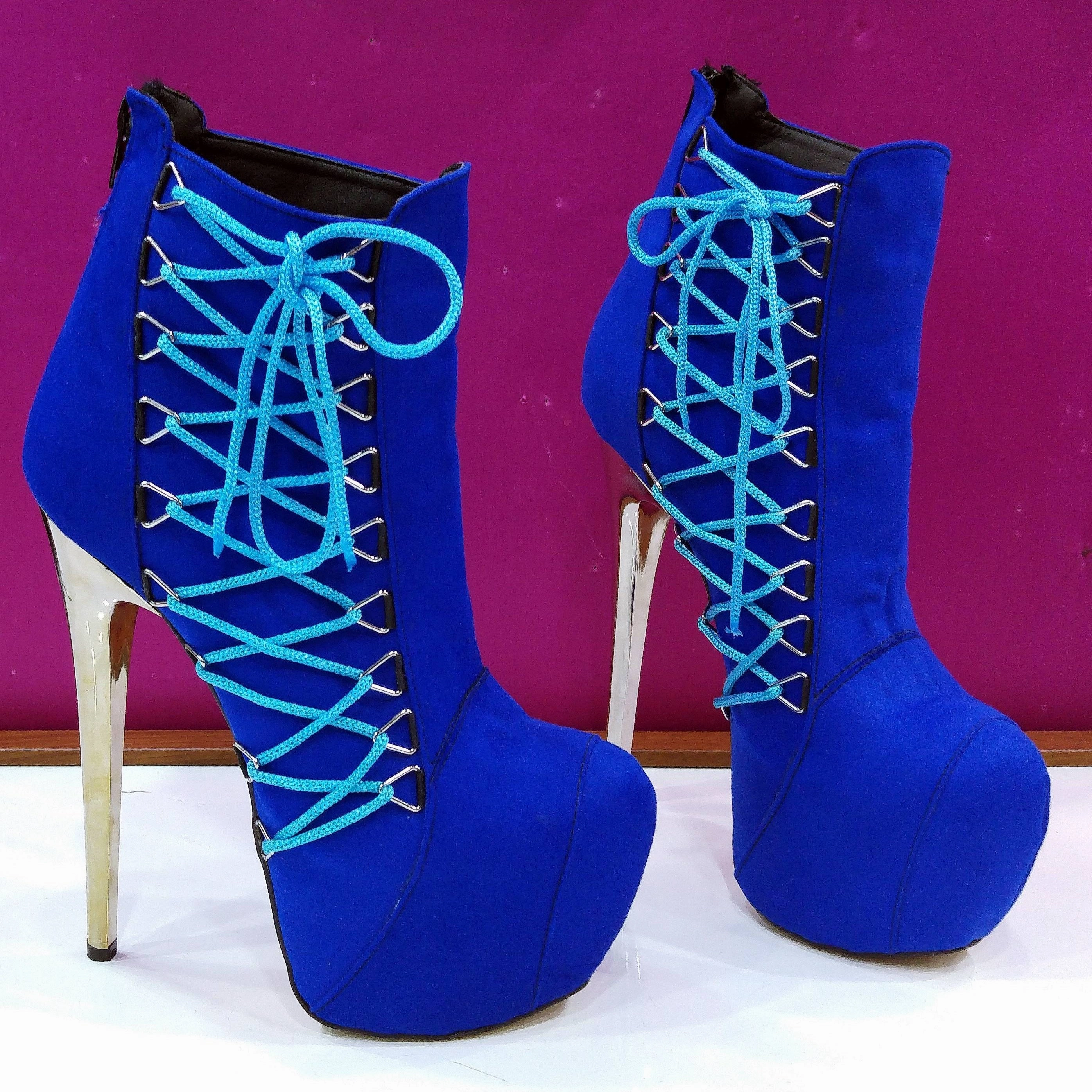 Cobalt Blue Corset Heeled Booties