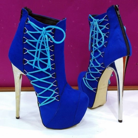 Cobalt Blue Corset Heeled Booties
