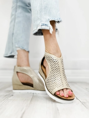 Corkys Sugar Momma Wedge Sandal in Gold