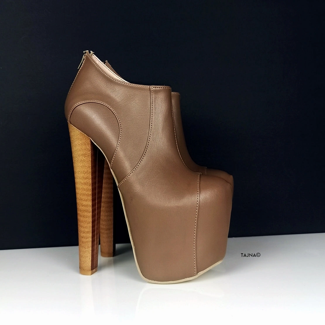 Dark Nude Brown Platform Ankle Heels
