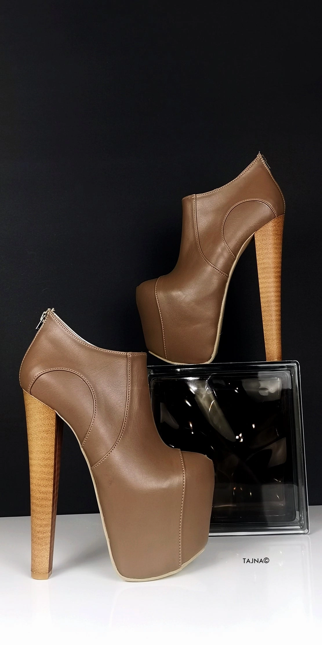 Dark Nude Brown Platform Ankle Heels