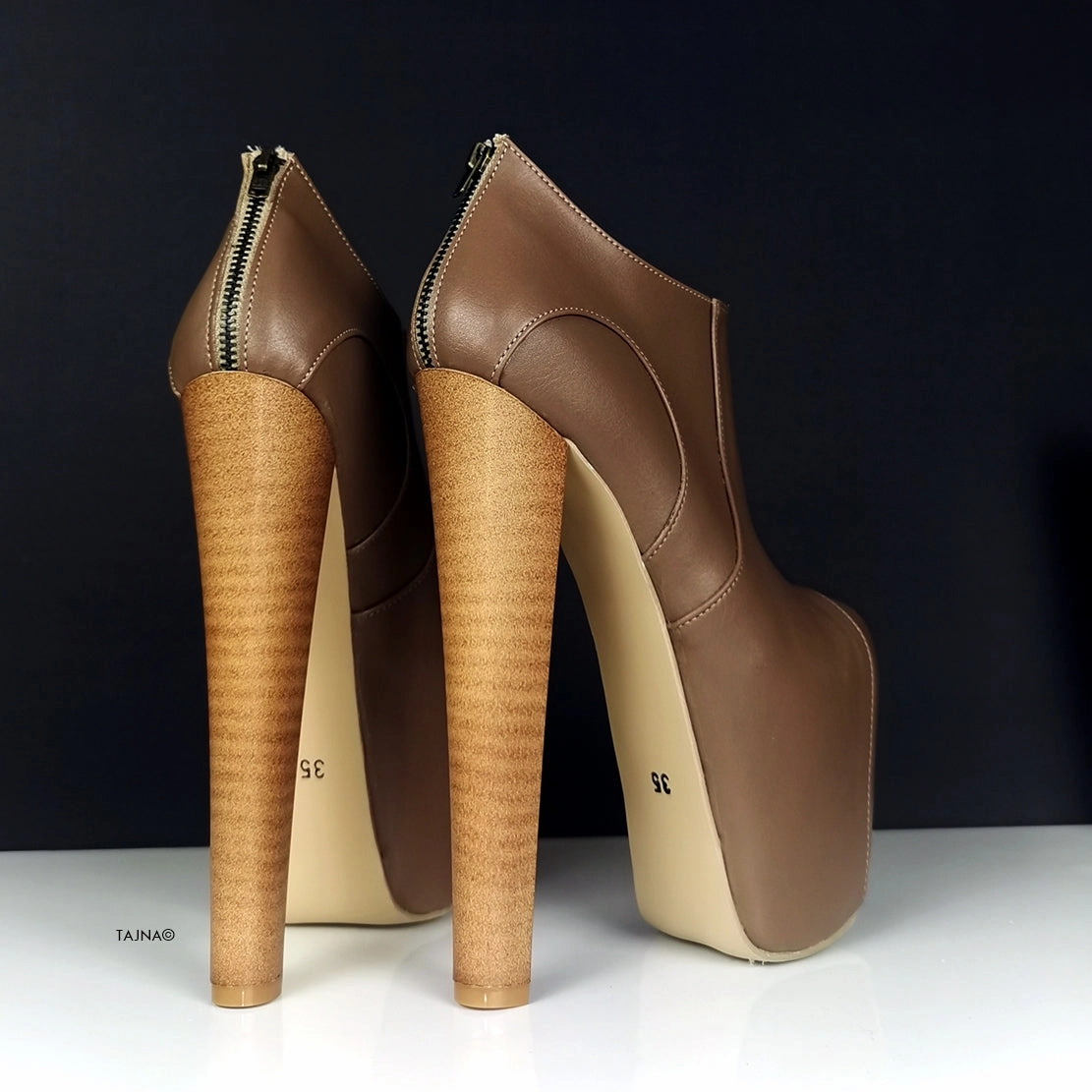 Dark Nude Brown Platform Ankle Heels