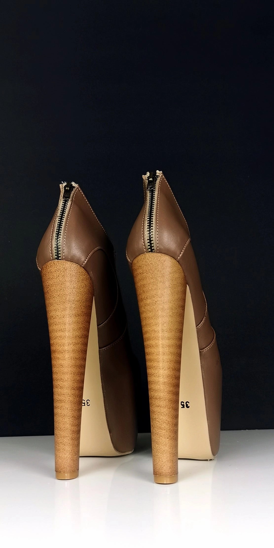 Dark Nude Brown Platform Ankle Heels