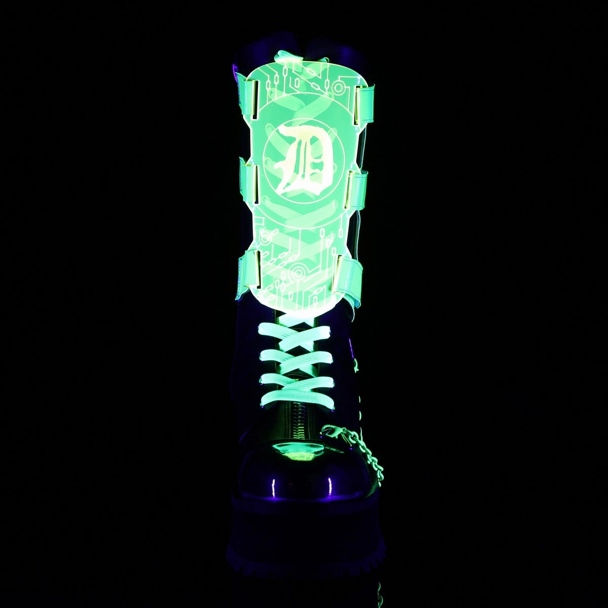 Demonia Gravedigger-255-Black/Neon Green-Size 8-Clearance