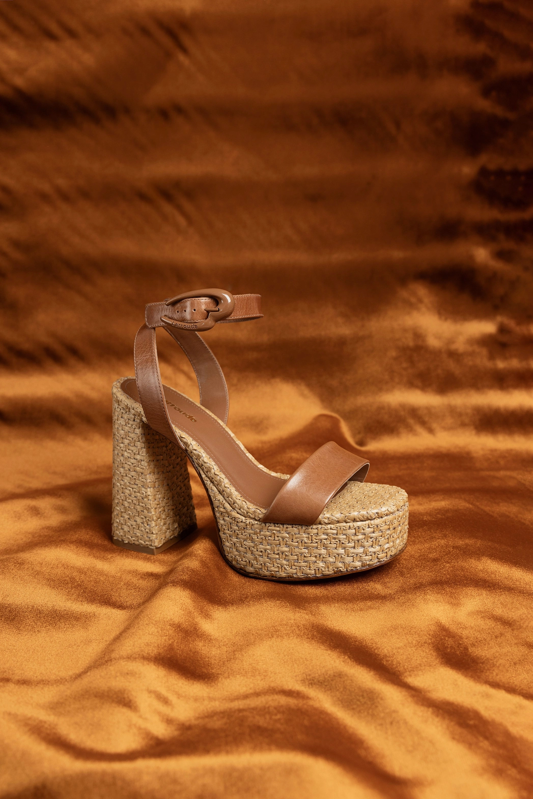 Dolly Verona Sandal In Caramel Leather and Natural Raffia