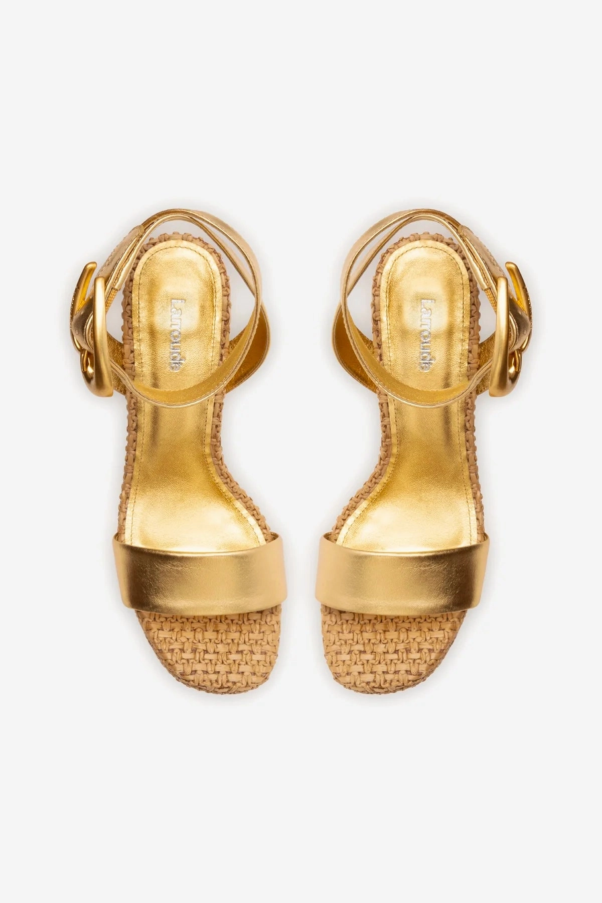 Dolly Verona Sandal In Gold Metallic Leather and Natural Raffia