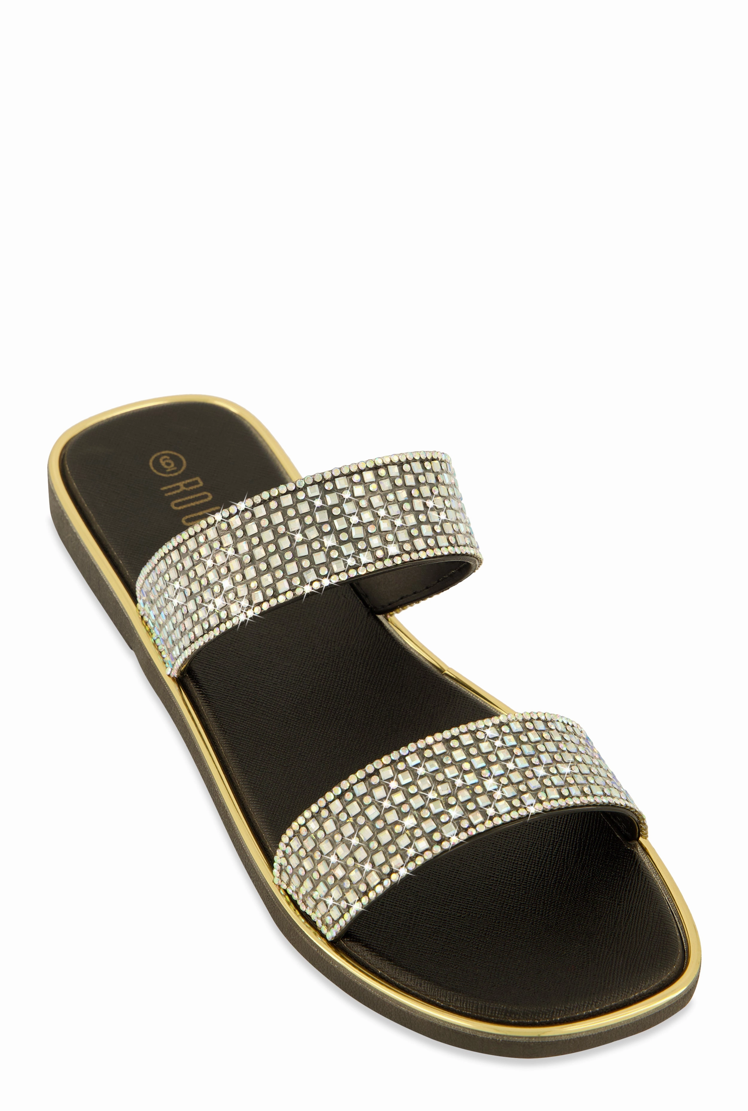 Double Band Rhinestone Slide Sandals