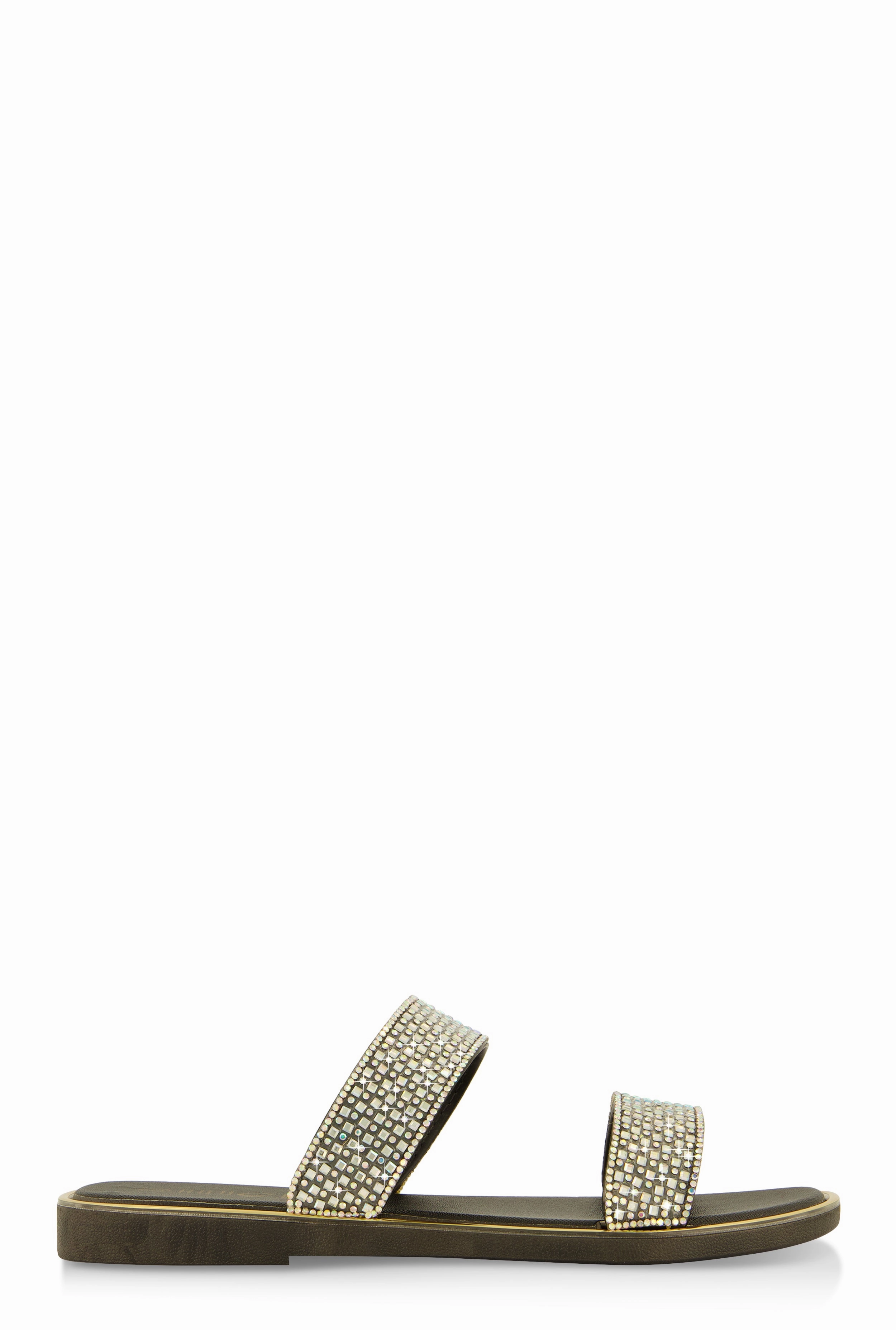 Double Band Rhinestone Slide Sandals