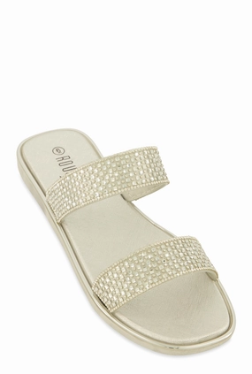 Double Band Rhinestone Slide Sandals