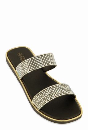 Double Band Rhinestone Slide Sandals