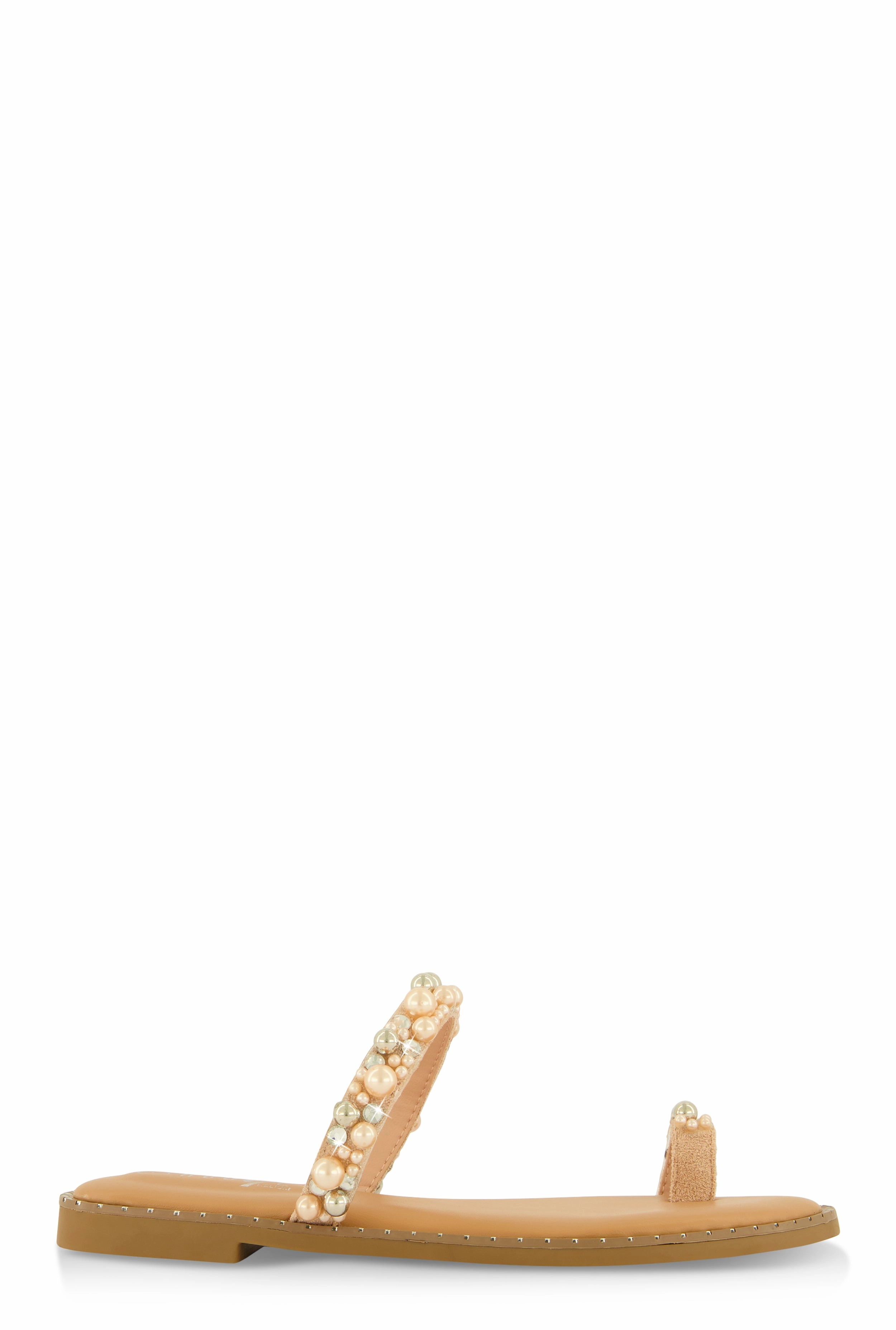 Faux Pearl Rhinestone Toe Loop Slide Sandals