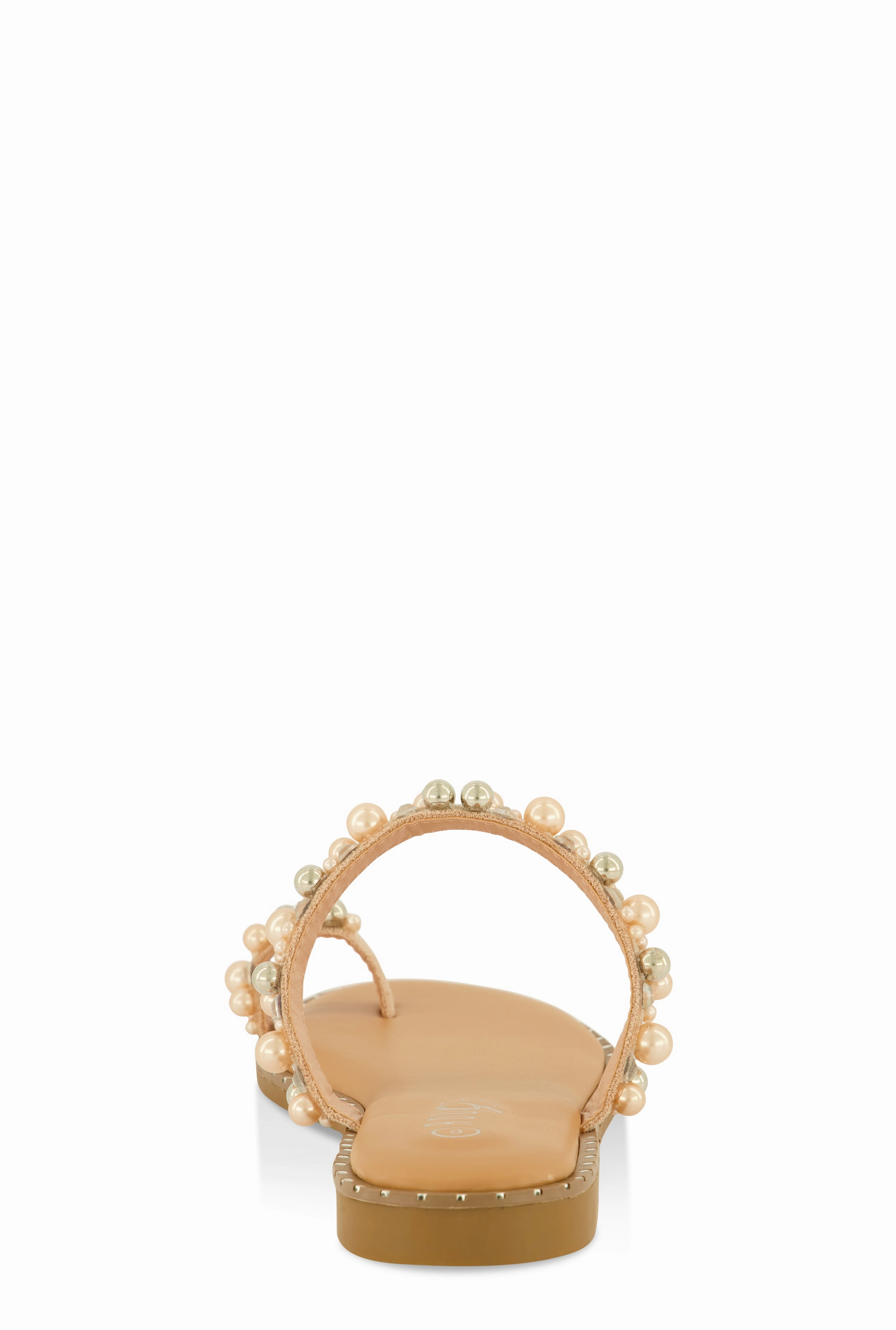 Faux Pearl Rhinestone Toe Loop Slide Sandals