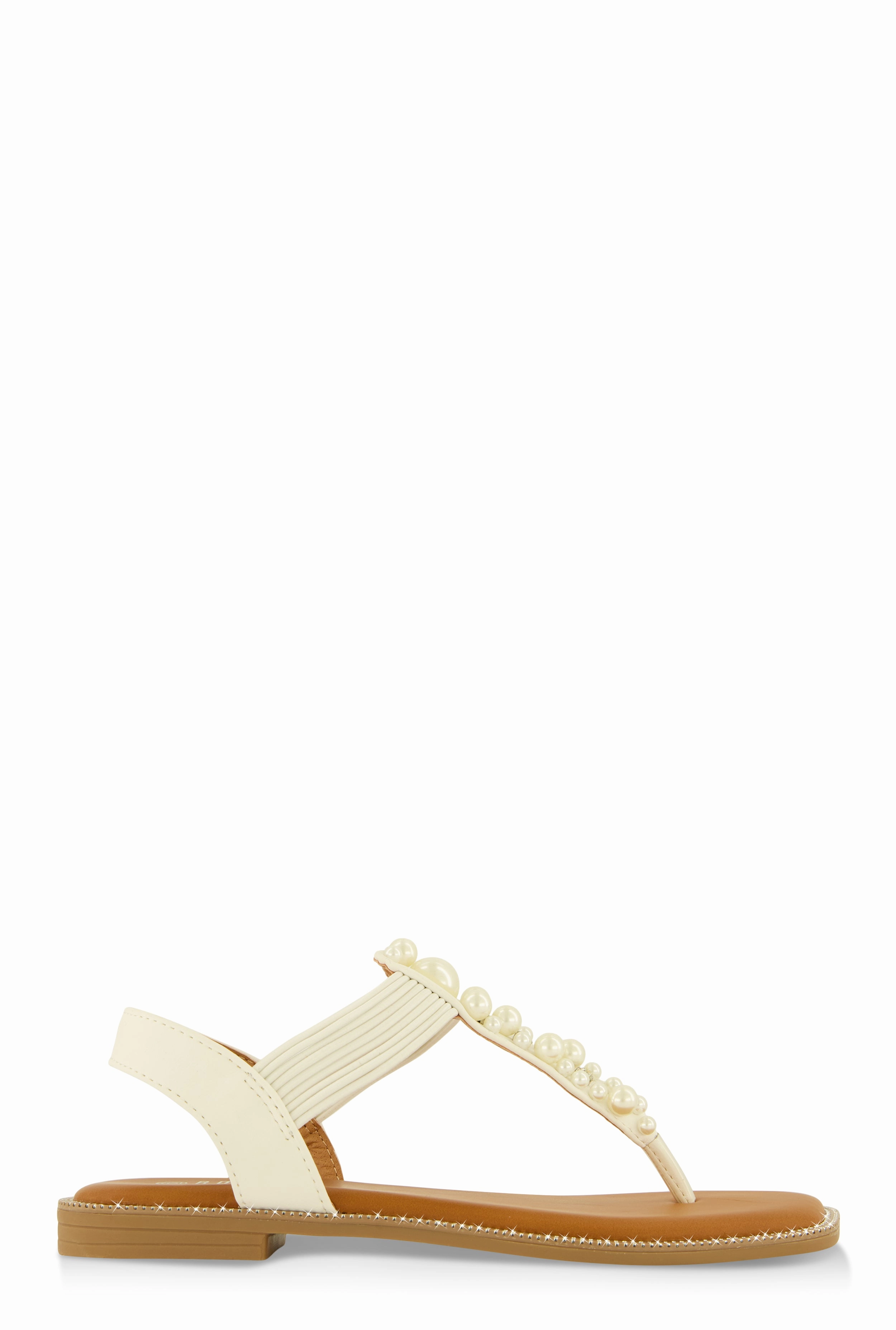 Faux Pearl Studded Ankle Strap Thong Sandals