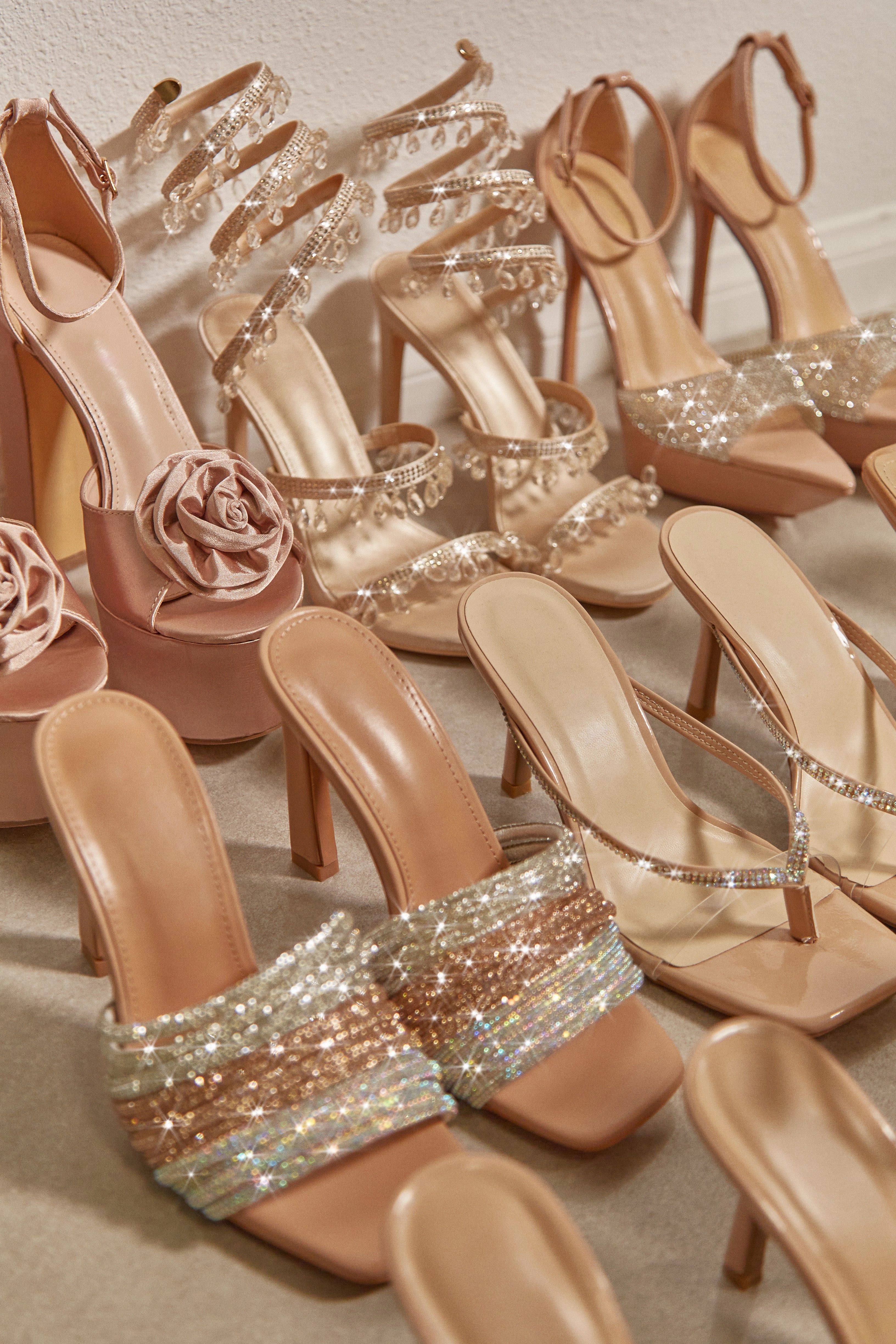 Feeling Myself Embellished High Heel Mules - Nude