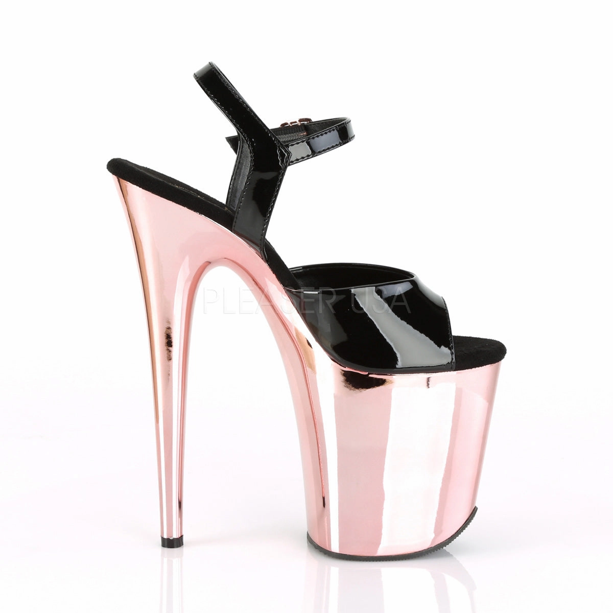 FLAMINGO-809  Black Patent/Rose Gold Chrome
