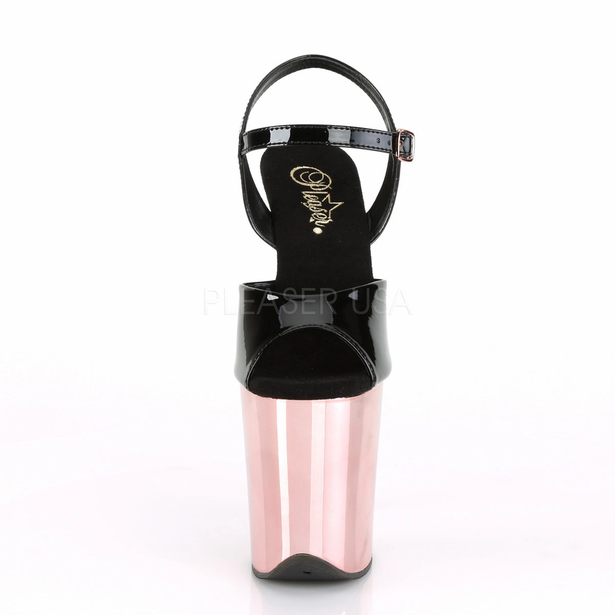 FLAMINGO-809  Black Patent/Rose Gold Chrome