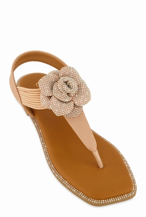Flower Rhinestone Corded Thong Sandals