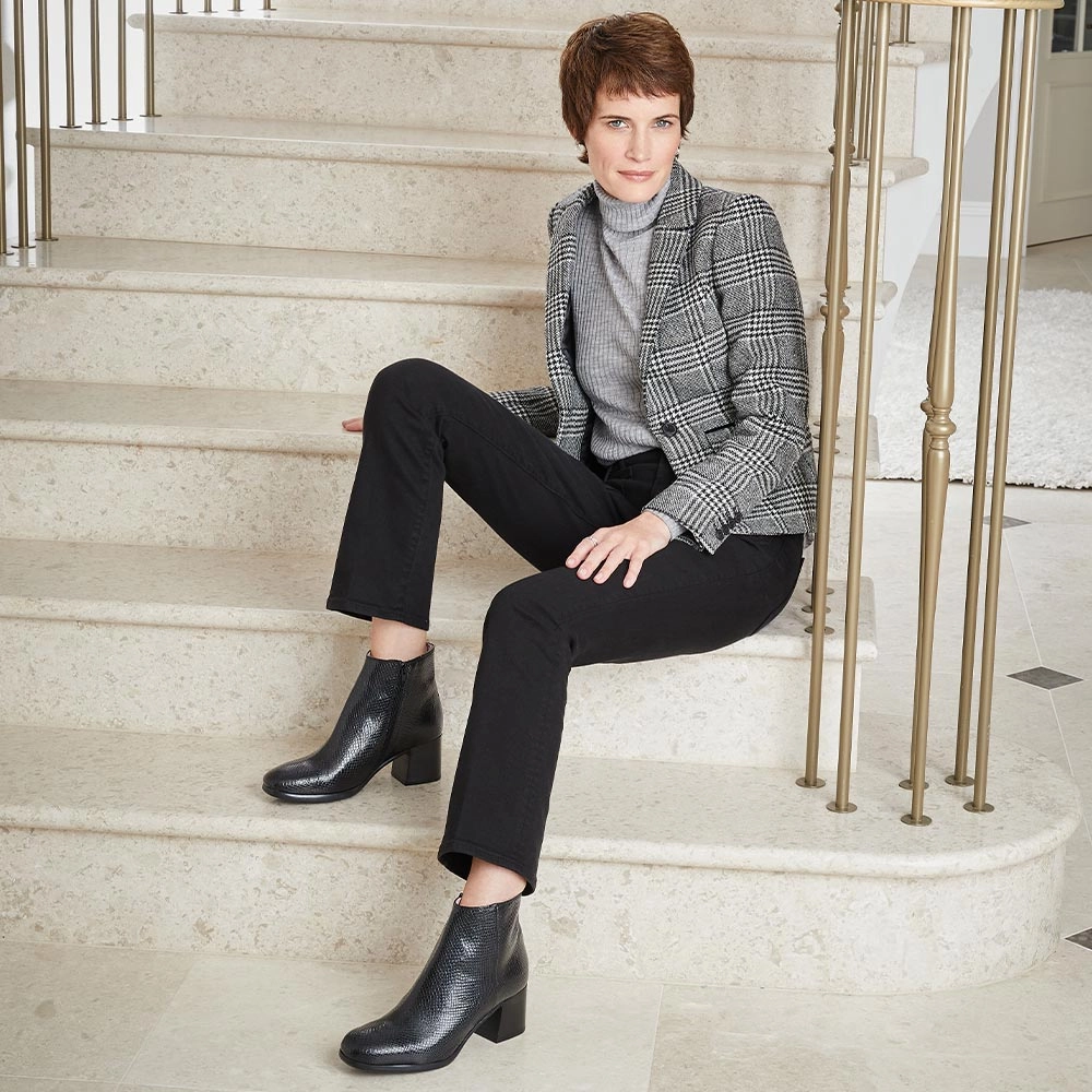 Frankie: Black Snake Print Leather
