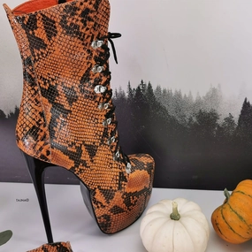 Genunine Leather Orange Black Snake Print Boots