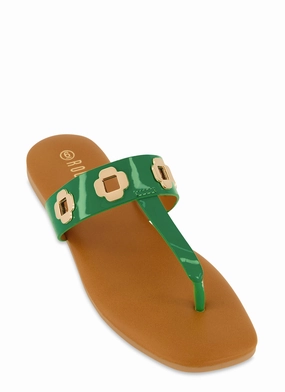 Geometric Metallic Eyelet Thong Slide Sandals