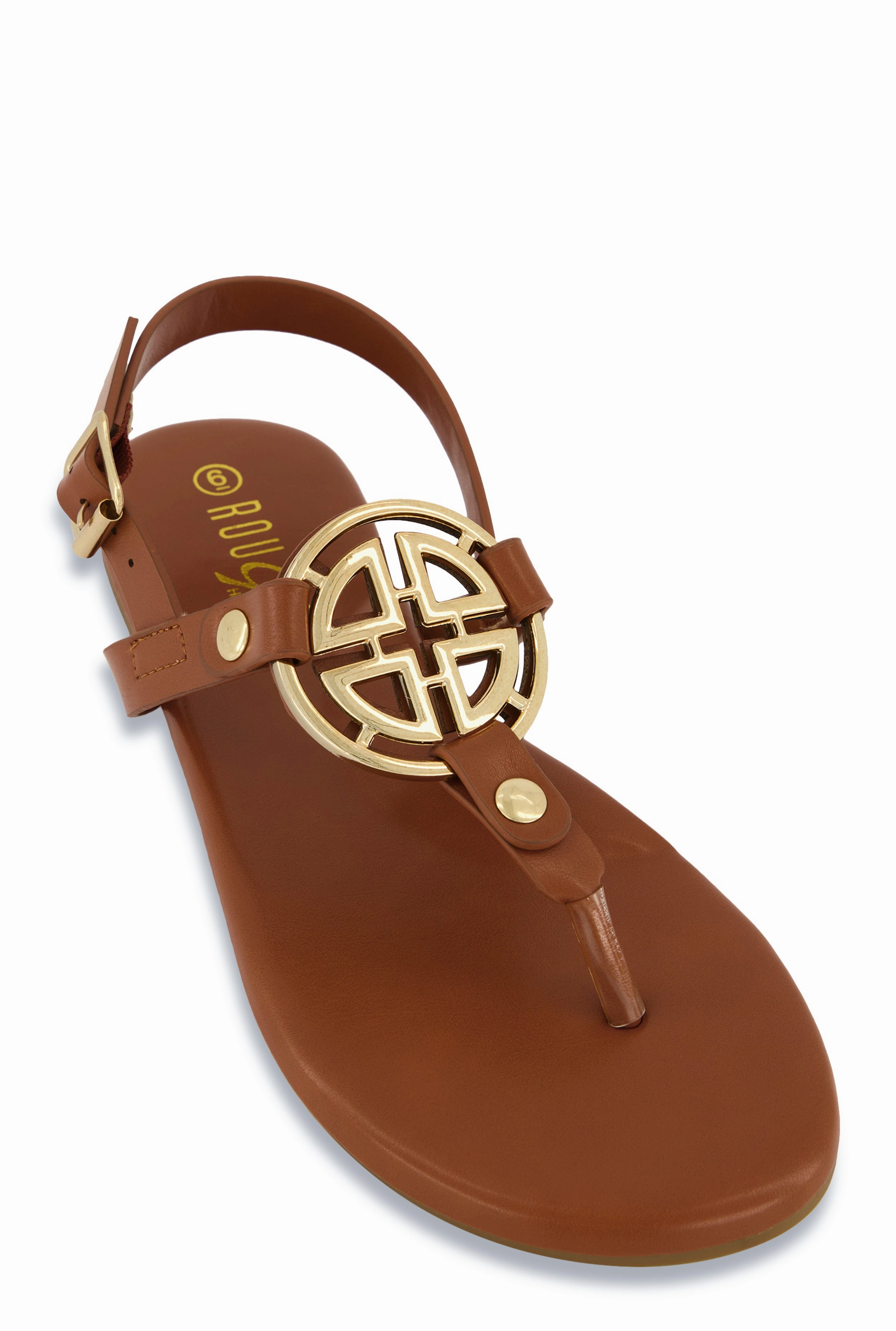 Geometric Pendant Ankle Strap Thong Sandals