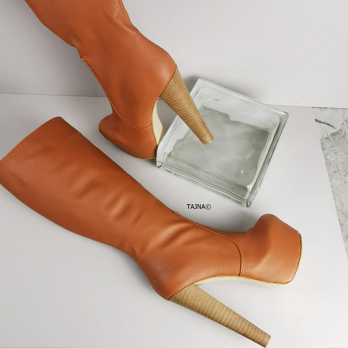 Ginger Brown Mid Calf Chunky Heel Boots