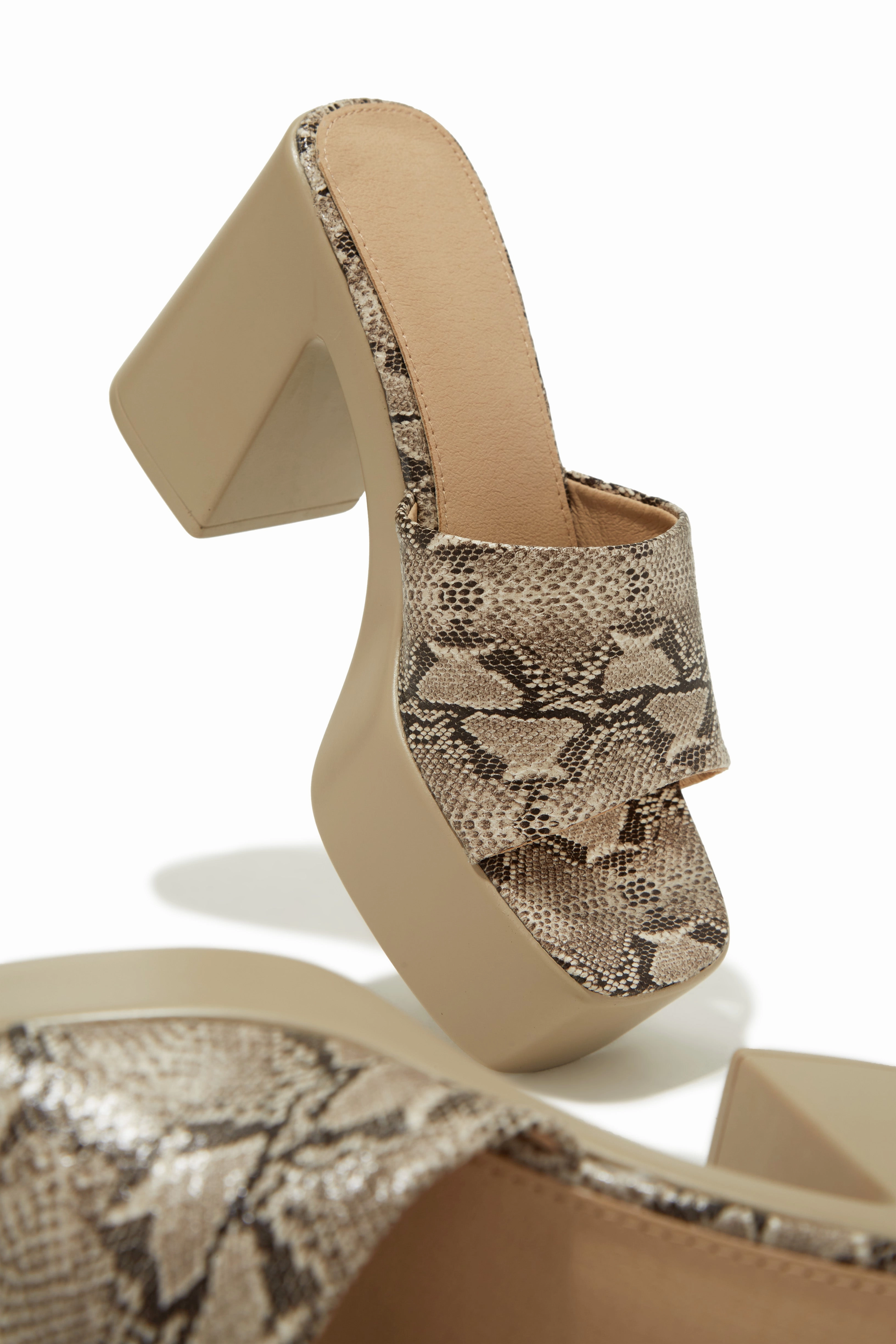 Hannah Platform Block Heel Mules - Snake