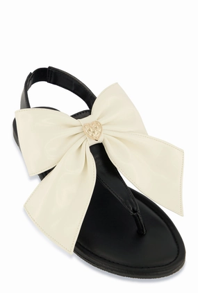 Heart Charm Bow Corded Thong Sandals