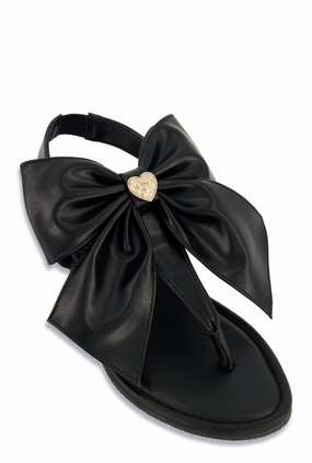 Heart Charm Bow Corded Thong Sandals