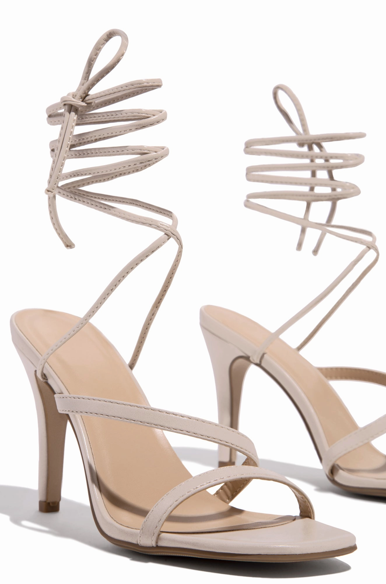 Inessa Lace Up High Heels - Nude