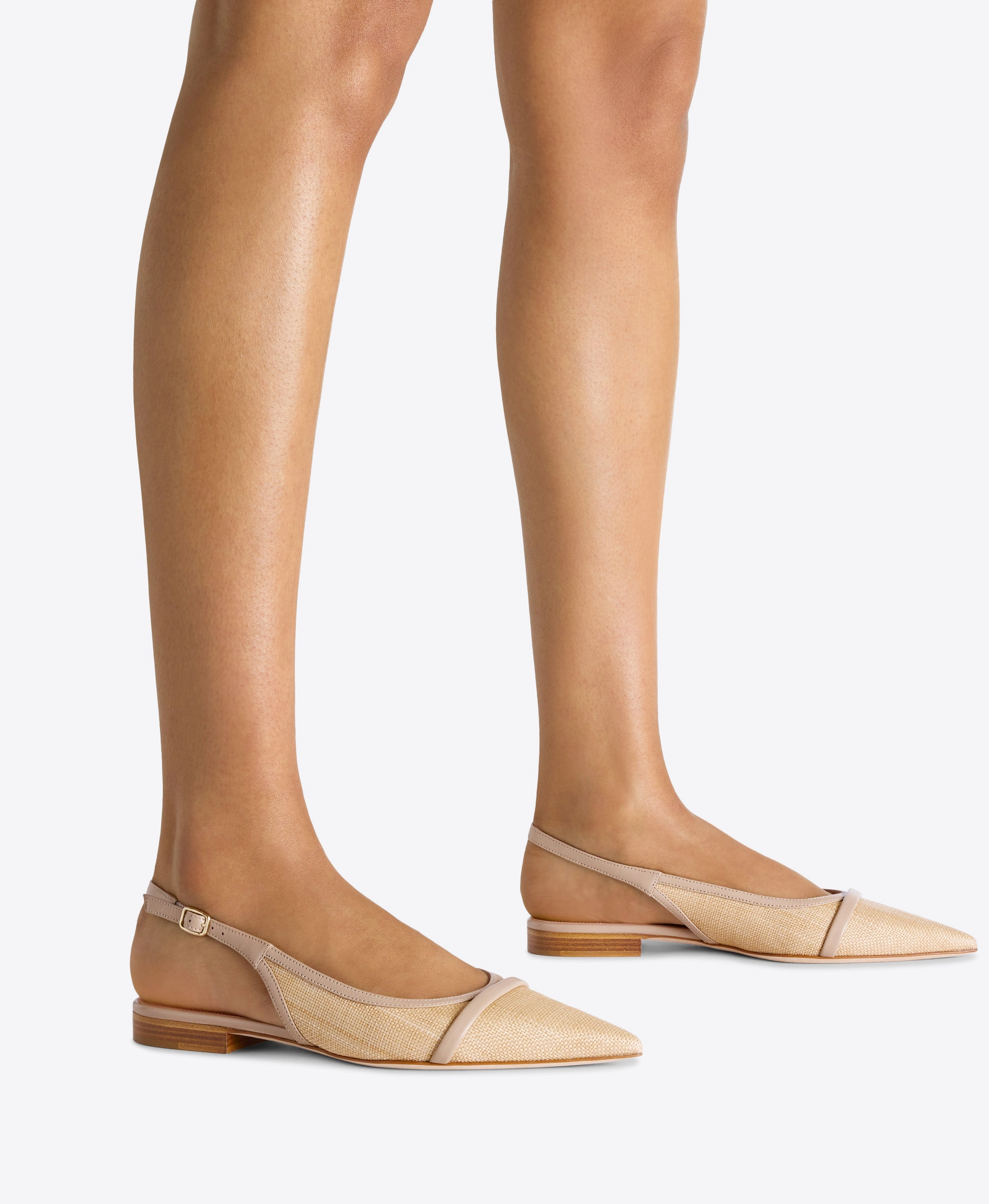 Jama Beige Raffia Flat Slingbacks