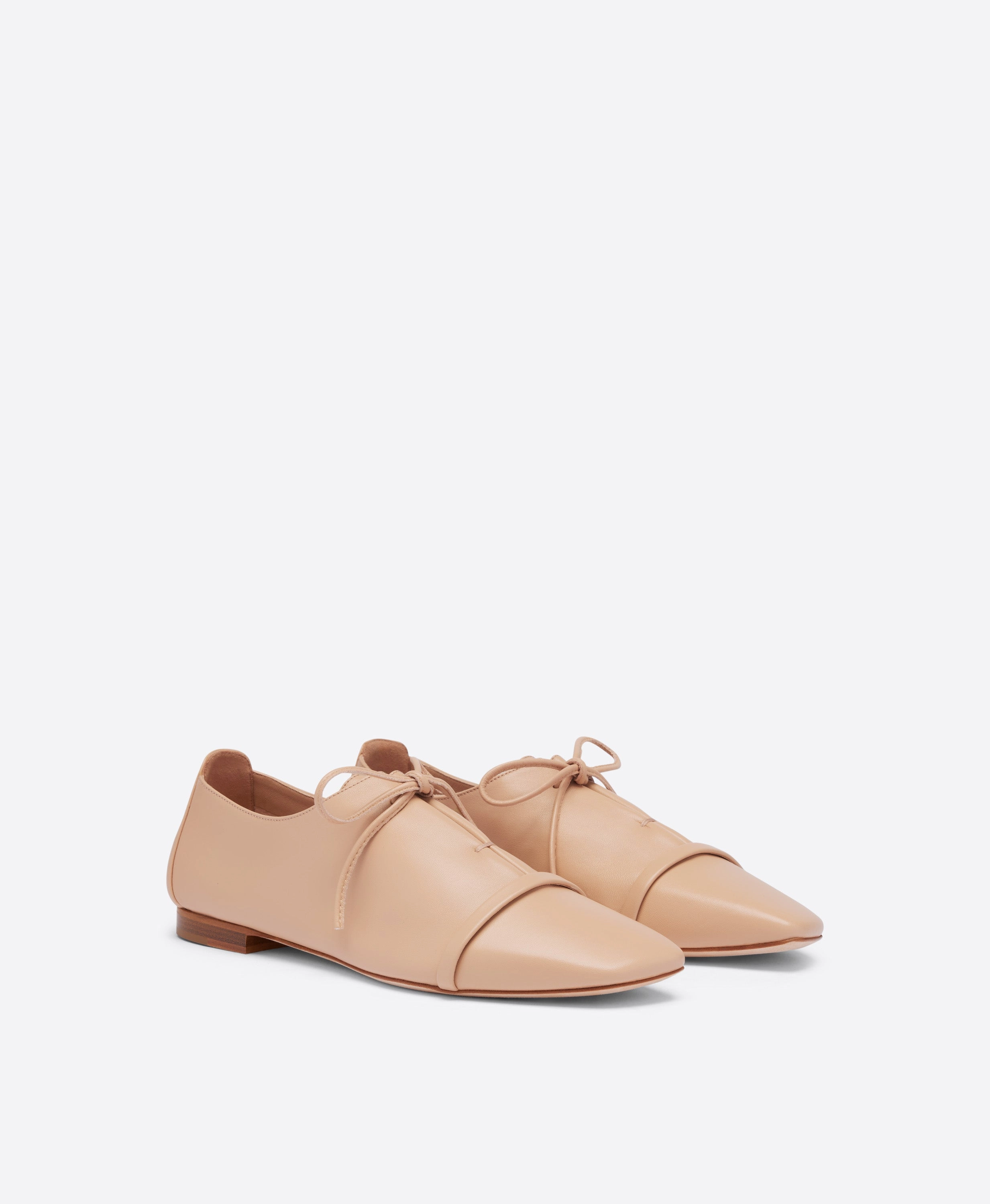 Jean Beige Leather Lace up Flats