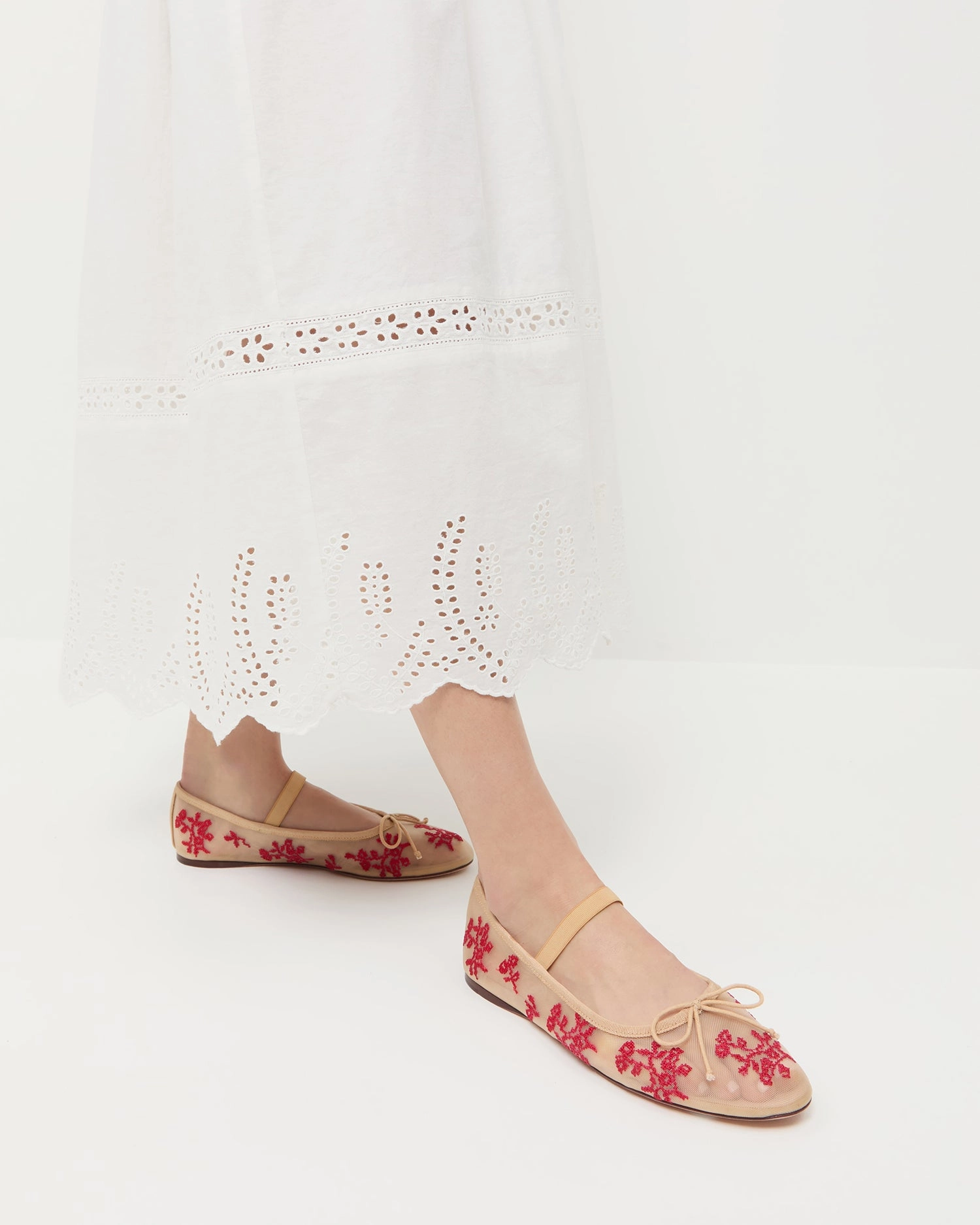Leonie Caramel/Red Embroidered Ballet Flat